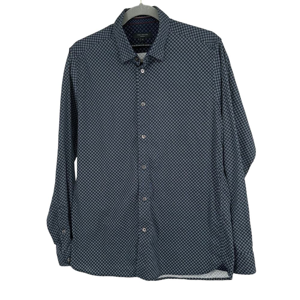 Ted Baker Navy Button-Down Long Sleeve Shirt Sz 4 Medium